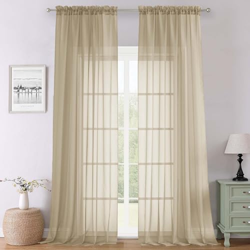 Taupe Sheer Curtains 108 Inches Long 2 Panels (Taupe / 59"W x 108"L (Pack of 2))