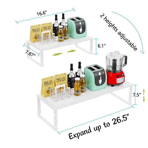 Expandable Adjustable Stackable Kitchen Organizer (1 Pack/White / 7.87"D x 16.6"~26.5"W x 6.1"/7.5"H)