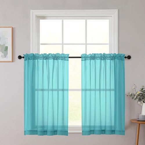 Cafe Curtains 36 Inch Length Tier 2 Pieces (Turquoise / 42"W x 36"L (Pack of 2))