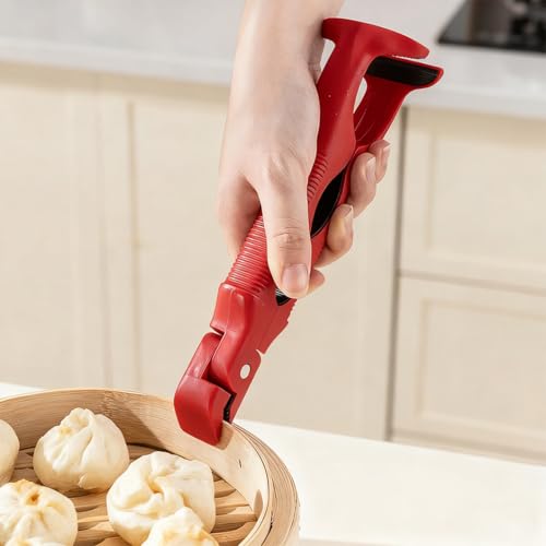 2-in-1 Silicone Kitchen Clamp with Bottle Opener, Heat Resistant Silicone Tongs, Dual-Head Design for Microwave Air Fryer Steamer, Non-Slip Grip Dish Grabber, Easy Open Jar Lid, Dishwasher Safe (1PCS)