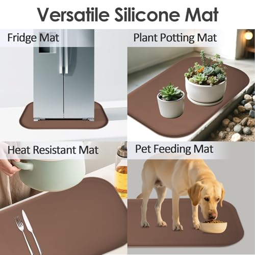 Silicone Coffee Maker Mat with Lip for Countertops (Brown / 24'' x 16'')