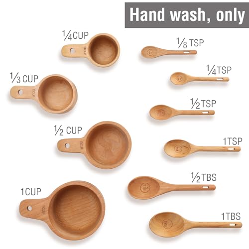 Wooden Measuring Cups and Spoons Set (A - 10pcs Measuring cups and spoons)
