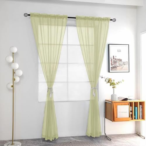 Solid Sheer Rod Pocket Curtain Voile Draperies 2 Panels White Beige Black Grey Ivory 52 Inch Width 54 Inch Long 1 Pair for Kitchen Bedroom Children Living Room Yard (Sage Green / 52"W x 54"L (Pack of 2))