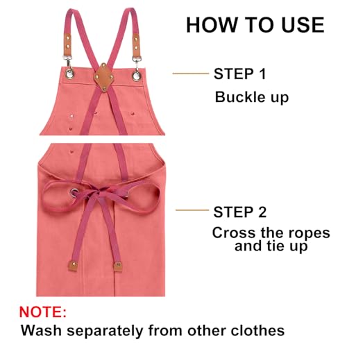 Chef Apron for Women Men with Large Pockets (Pink)