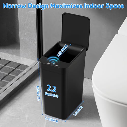 Bathroom Trash Can with Lid (2 Pack 2.2 Gallon Black)