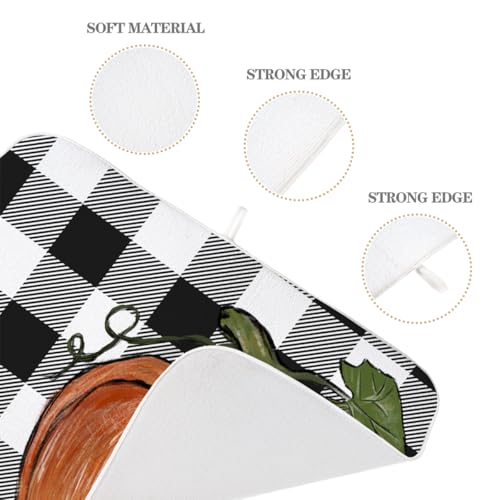Fall Dish Drying Mat 18 x 24 Inch Thanksgiving Buffalo Plaid Pumpkin Drying Mat for Kitchen Counter Absorbent Farmhouse Autumn Orange Pumpkin Dishes Dry Pad for Drainer Rack Kitchen Fast Dry (Buffalo Plaid Pumpkin / 18" x 18")