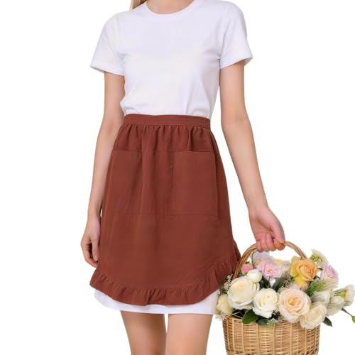 Vintage Maid Apron for Women with Pockets (Red)
