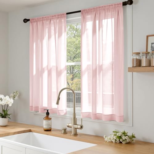 Blush Pink Sheer Curtains 63 Inches Long 4 Panels 42 x 63 Inches (42"W x 63"L (Pack of 4) / Blush Pink)