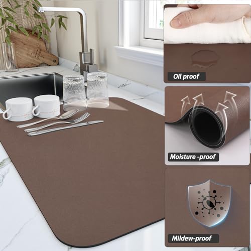 Dish Drying Mat for Kitchen Counter (Brown / 16" x 20")