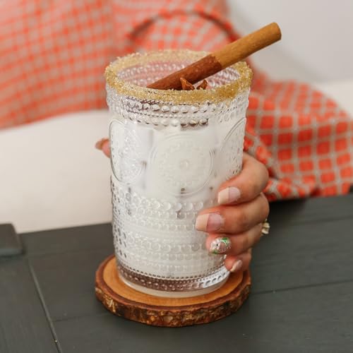 Hobnail Beaded Floral Clear Drinking Glasses Set of 6 (Clear / 13 oz)