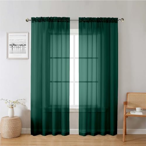 Hunter Green Sheer Curtains 78 Inches Long 2 Panels (Hunter Green / 42"W x 78"L (Pack of 2))