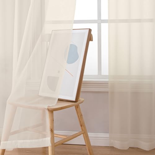 Sheer Curtains 63 inch Length 2 Panels Set (Cream / 42"W x 63"L (Pack of 2))