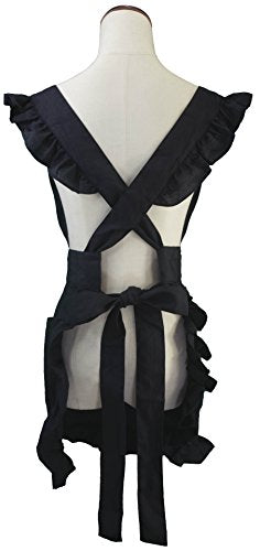 Retro Adjustable Ruffle Apron with Pockets (Black)