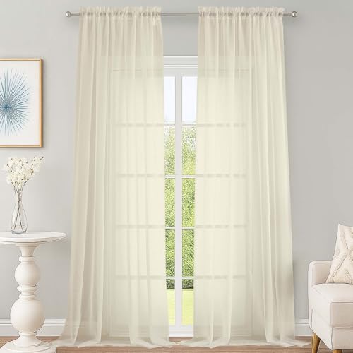 Cream Sheer Curtains 120 Inches Long 2 Panels Set (Cream / 59"W x 120"L (Pack of 2))