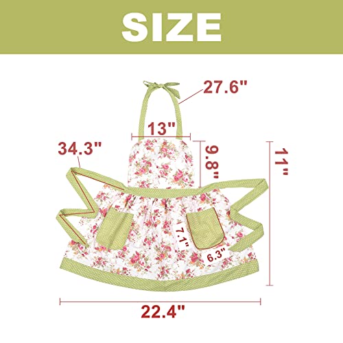Kitchen Aprons for Women with 2 Pockets (Green-adult)