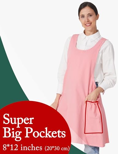 Cozy Adjustable Cross Back Aprons for Women with Pockets Cotton Linen Cooking Kitchen Baking Pale Pink (Pale Pink)