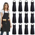 12 Pack Plain Bib Aprons with 2 Pockets (Black)