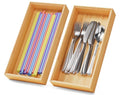 Bamboo Kitchen Drawer Organizer Boxes 12" x 6" Stackable Wooden Organizers (Bamboo / 12" x 6" x 2")