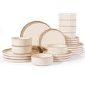 Nebula 24 Piece Dinnerware Set (Vanilla White with Brown Rim / Service for 8 (Standard Dinner Set))