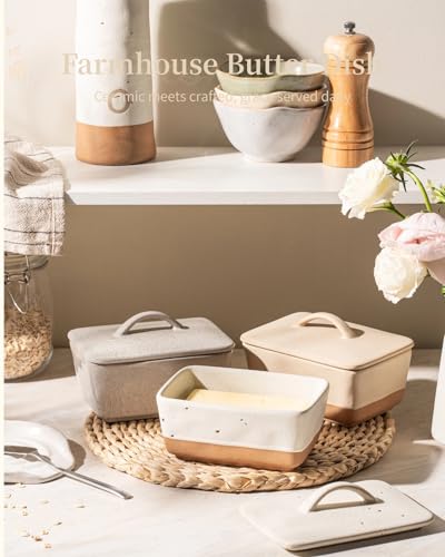 Ceramic Butter Dish with Lid for Countertop (White)