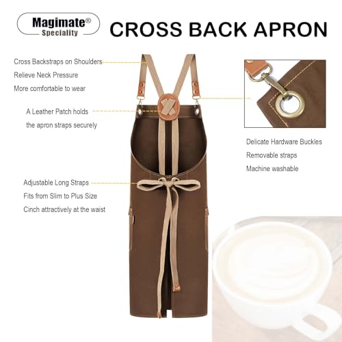 Chef Apron with Cross Back Straps for Men Women (Brown, 6pack)