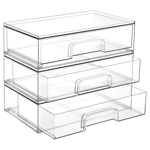 12.1''W Clear Stackable Storage Drawers (Wide-3pack-Clear)