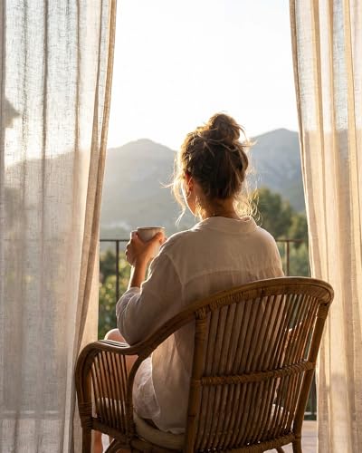 Semi Sheer Linen Curtains for Bedroom (52"W x 84"L (Pack of 2) / Natural)