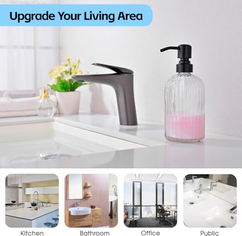 16Oz Bathroom Glass Soap Dispenser with Black Rust Proof Pump (Matte Black +Clear / 1-Pack)