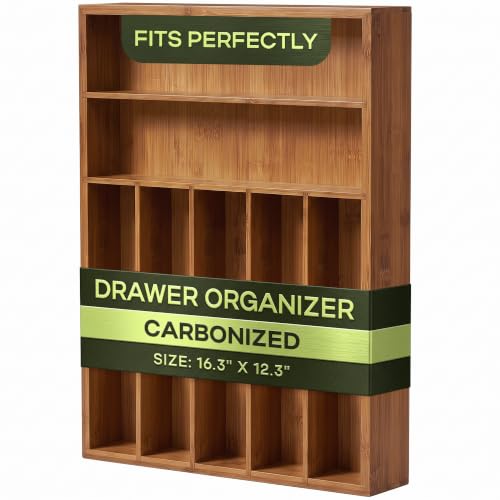 Luxury Bamboo Utensil Rack and Silverware Organizer (Brown Bamboo / 7 Slot)
