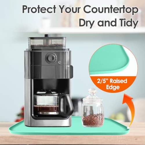Silicone Coffee Maker Mat with Lip for Countertops (Mint Green / 24'' x 16'')