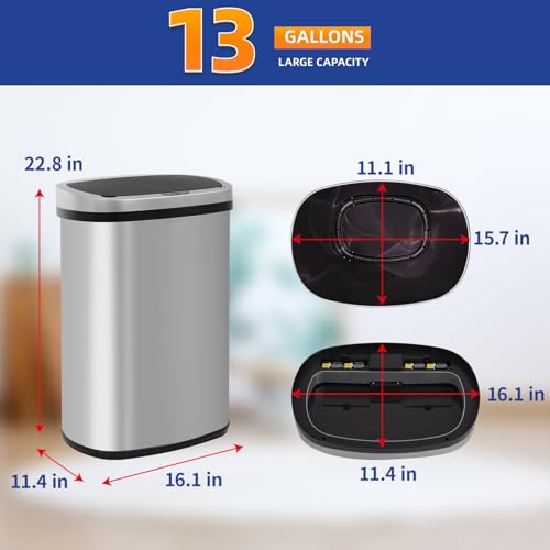 13 Gallon Stainless Steel Trash Can with Lid (Stainless Steel / Stainless Steel)