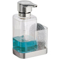 Modern Plastic Kitchen Sink Countertop Liquid Hand Soap Dispenser Pump Bottle Caddy with Storage Compartment (Clear/Brushed)