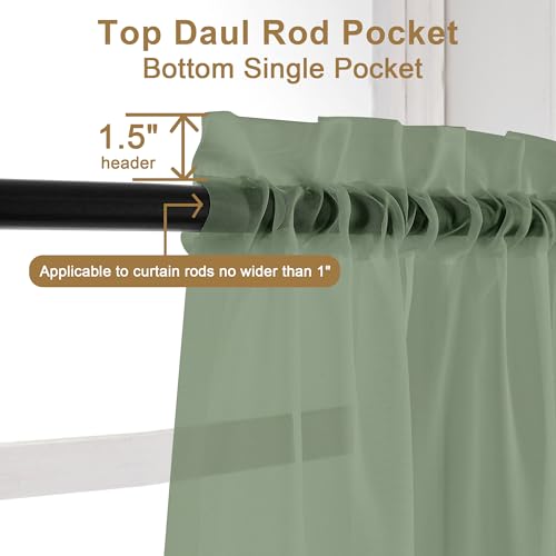 Sheer Sage Green Curtains 90 inches Long 2 Panels (Sage Green / 42"W x 90"L (Pack of 2))