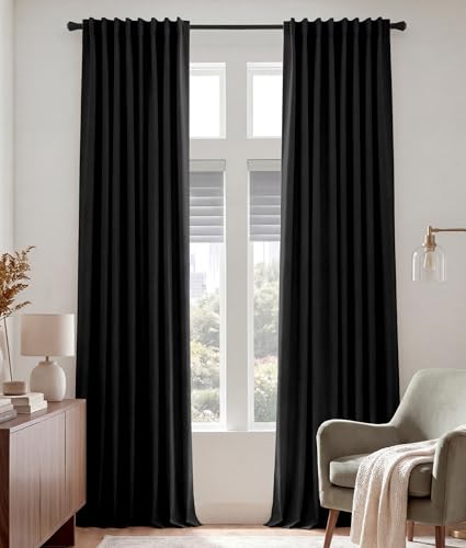 Extra Long Blackout Curtains 120 inches Long for Bedroom (Black / 52"W x 120"L (Pack of 2))
