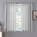 Short Sheer Curtains Living Room Linen Textured Curtain Sheers Light Filtering Voile Rod Pocket Curtains for Bedroom (38"W x 45"L (Pack of 2) / Silver Grey)