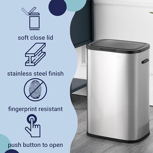 Tammi 14.5 Gal Slim Push Button Trash Can (Platinum Silver)