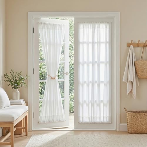 White French Door Curtains for Door Window 72 Inch Length 2 Panels Semi Sheer Light Filtering Curtain for Bedroom Window Glass Rod Pocket for Kitchen Dining Room (26"W x 72"L (Pack of 2) / Pure White)