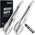 2PCS 9Inch Tongs for Cooking Heavy Duty All Metal Kitchen Tongs (9 inch / Silver 2Pcs)