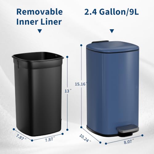 Bathroom Trash Can with Lid (Navy Blue / 2.4 gallons)