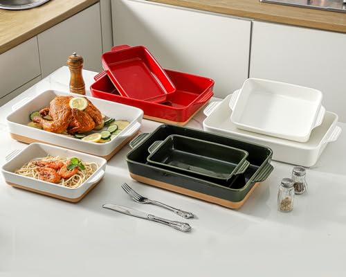 Ceramic Baking Casserole Dish with Handles (Farmhouse White)