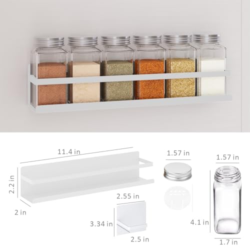 Magnetic Spice Rack with Jars Magnetic Spice Rack for Refrigerator 24 Spice Jars with Label Magnetic Shelves for Fridge 4 Pack White (4 Pack 24 Jars / White)