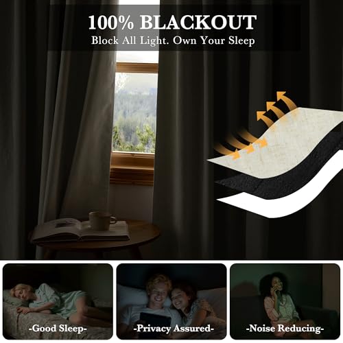 Natural Linen 100% Blackout Curtains for Bedroom 52 Width 108 Long (Cream Beige / 52"W x 108"L (Pack of 2))