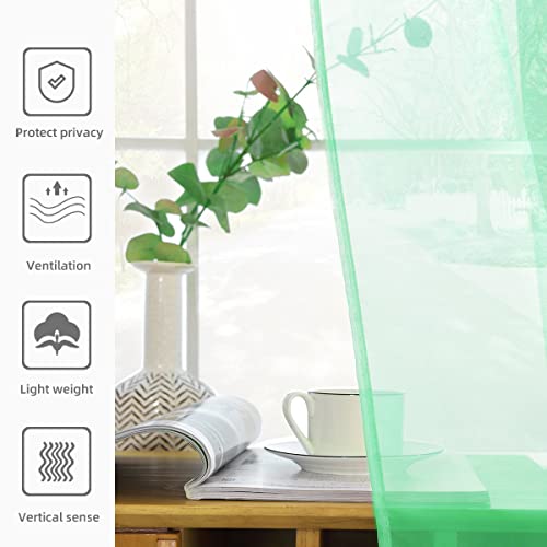 Solid Sheer Rod Pocket Curtain Voile Draperies 2 Panels White Beige Black Grey Coffee 52 Inch Width 90 Inch Long 1 Pair for Kitchen Bedroom Children Living Room Yard (Light Green / 52"W x 90"L (Pack of 2))