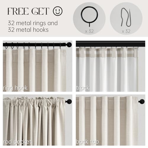 78 Inch Long Linen Blackout Curtains 2 Panels Set for Bedroom Back Tab Rod Pocket Pleated Boho Farmhouse Room Darkening Curtains for Sliding Glass Door (Birch / 52"W x 78"L (Pack of 2))