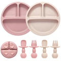 2 Pack Divided Toddler Plates with Suction (Pink)