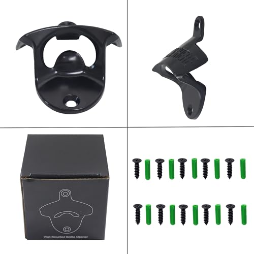Black Stainless Beer Bottle Cap Opener Wall Mounted OPEN HERE (Black)
