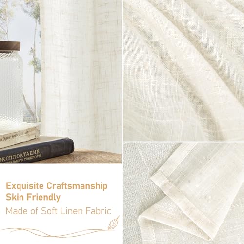 Semi Sheer Linen Curtains for Living Room 92 Inch Length 2 Panels (52"W x 92"L (Pack of 2) / Cream)