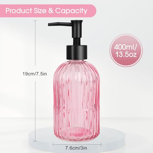 Stripe Glass Soap Dispenser with Black Plastic Pump (Plastic Pump / Pink)