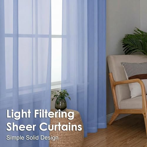 Sheer Curtains 84 Inches Long 2 Panels Set (Demin Blue / 42"W x 84"L (Pack of 2))