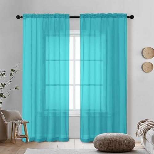 Turquoise Sheer Curtains 72 Inches Long 2 Panels (Turquoise / 42"W x 72"L (Pack of 2))